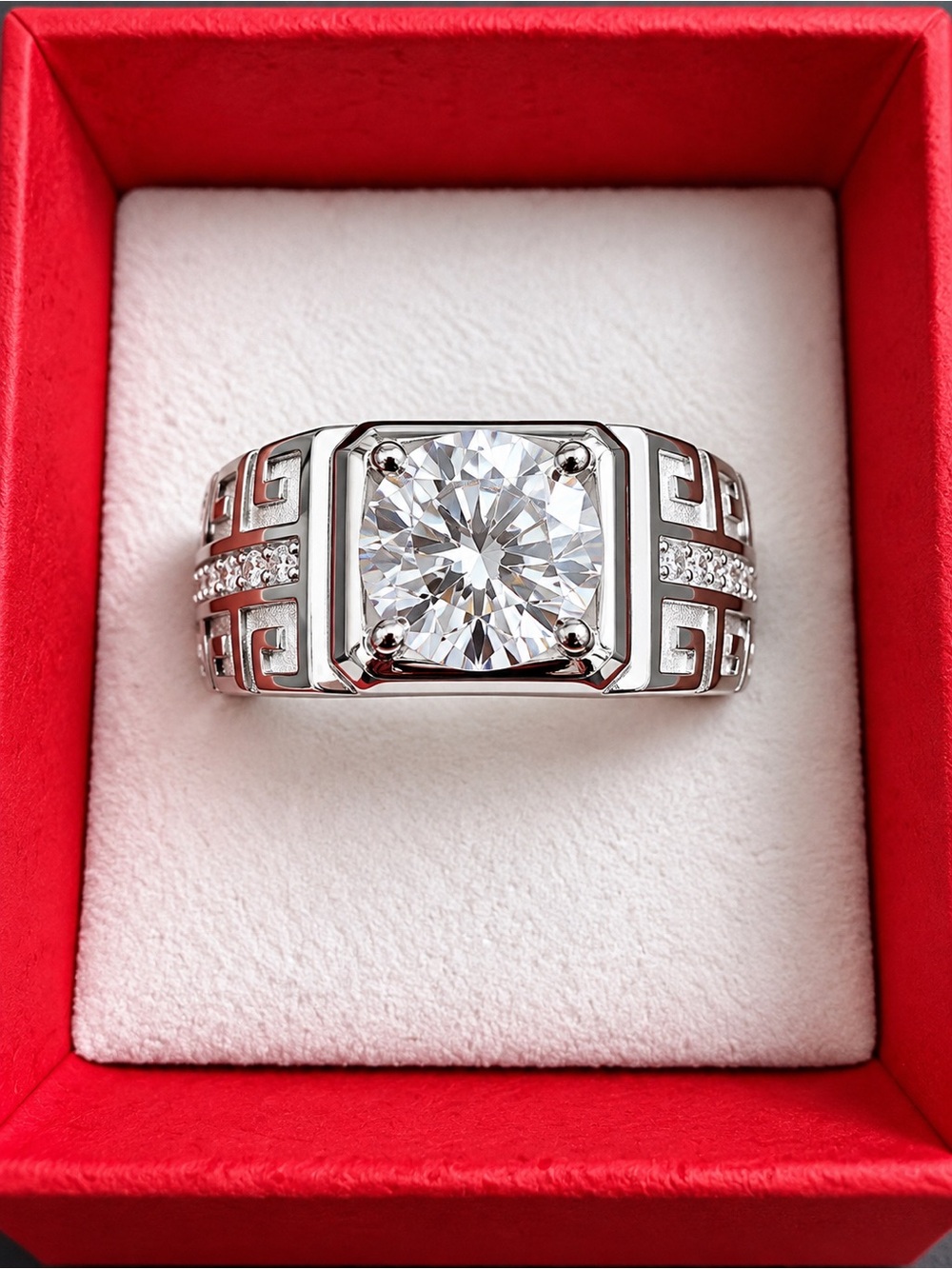 Men’s 2 CT Moissanite 18K White Gold Plated Adjustable Ring